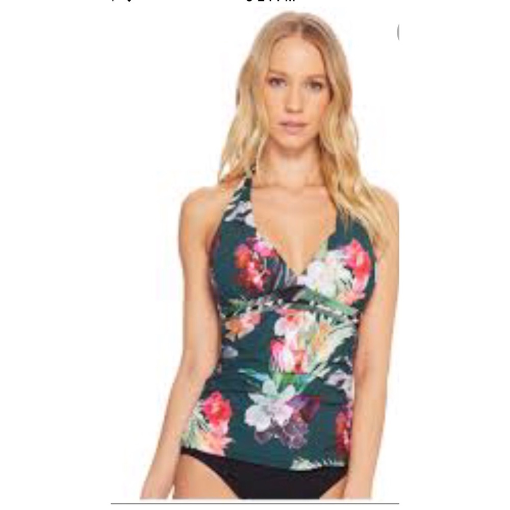 La Blanca Green and Pink tankini top with Floral Design